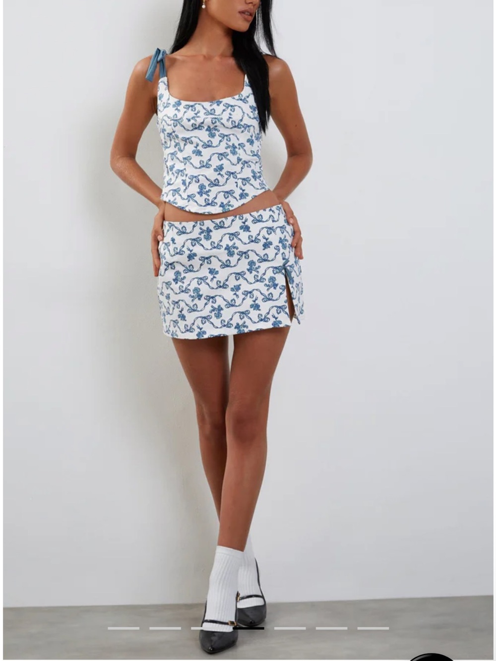 Jatmi Corset Top & Yatri Skirt Set In White & Blue Ribbon 🎀 Size M - Picture 4 of 9